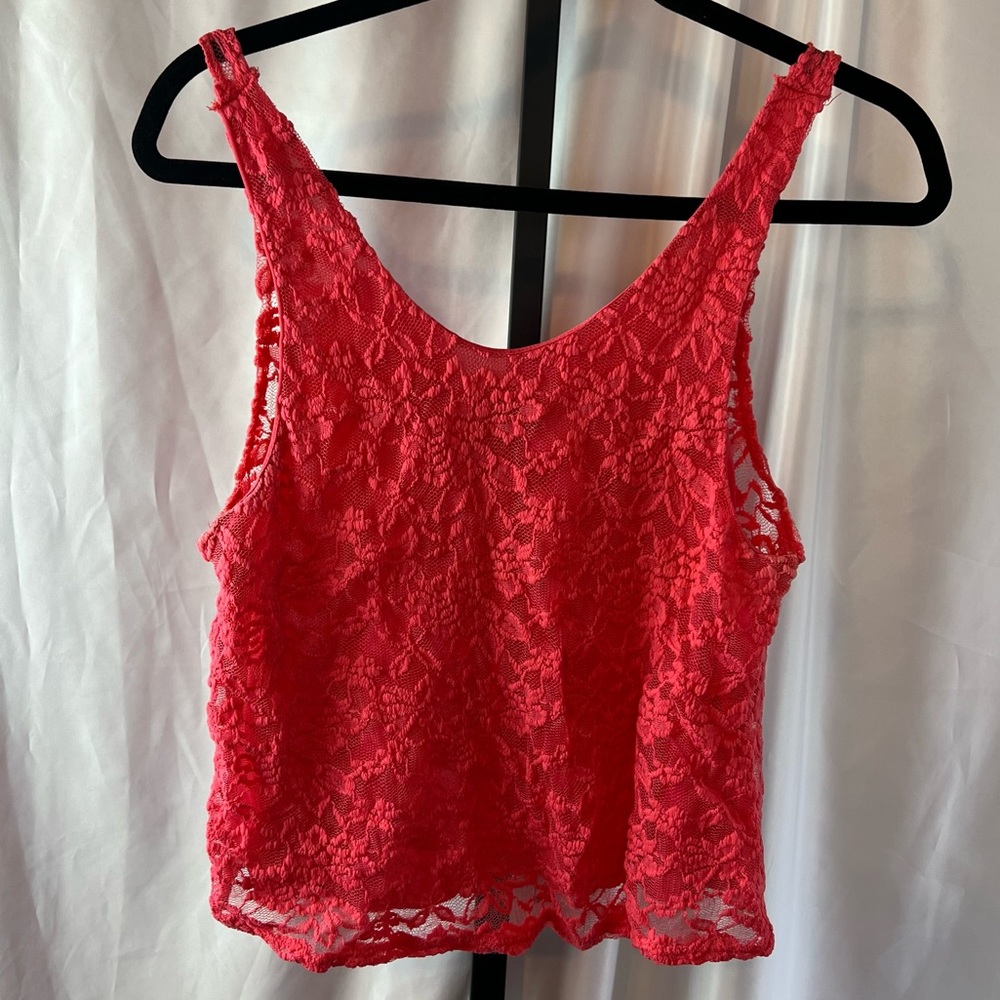 Manito USA Lace Bow Back Crop Top, size Large